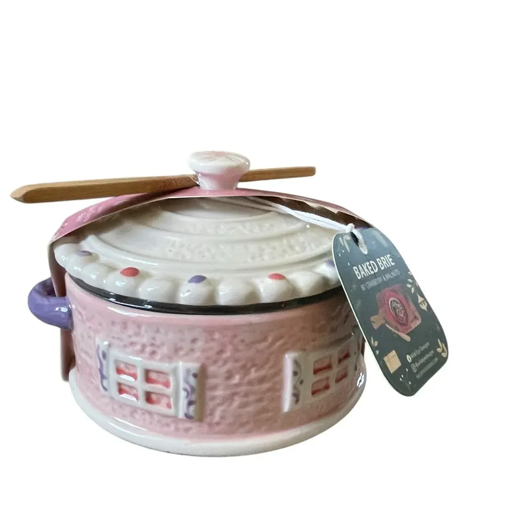 Pink Gingerbread House Brie Cheese Baker with Lid Bakeshop Christmas 2024 New